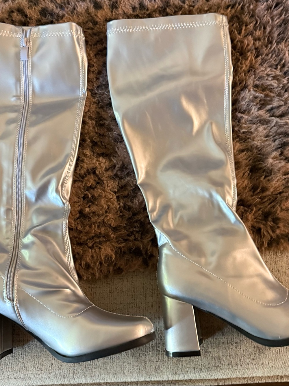 Silver Mid-Calf Block Heel Women's Boots